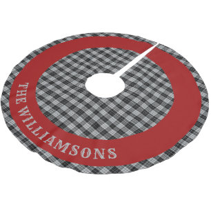 Personalised family name Red Black White Tartan Brushed Polyester Tree Skirt