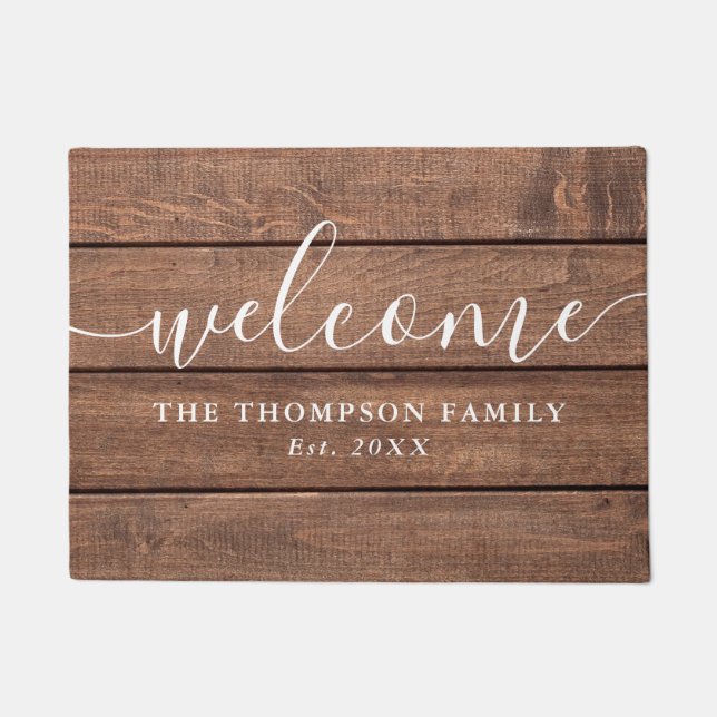 Personalised Family Name Rustic Wood Doormat (Front)