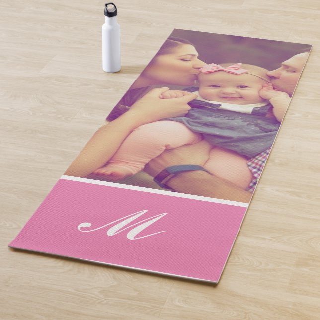 Personalised Family Photo Monogram Pink Yoga Mat (In Situ)