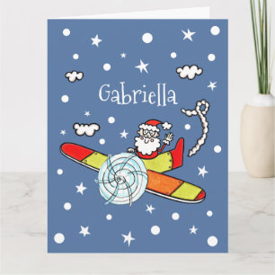 Personalised Father Christmas Santa Claus Airplane Card
