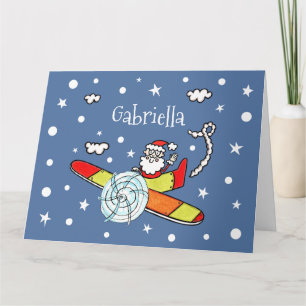 Personalised Father Christmas Santa Claus Airplane Card