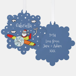 Personalised Father Christmas Santa Claus Airplane Ornament Card