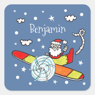 Personalised Father Christmas Santa Claus Airplane Square Sticker