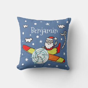 Personalised Father Christmas Santa Claus Airplane Throw Pillow
