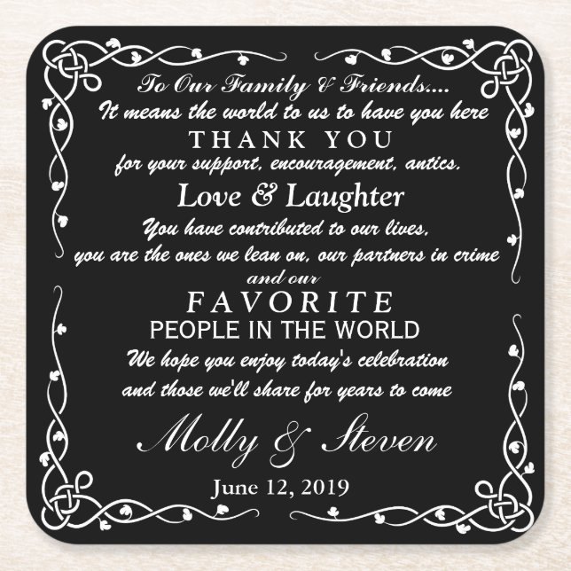 personalised Favour wedding coaster Thank you (Front)