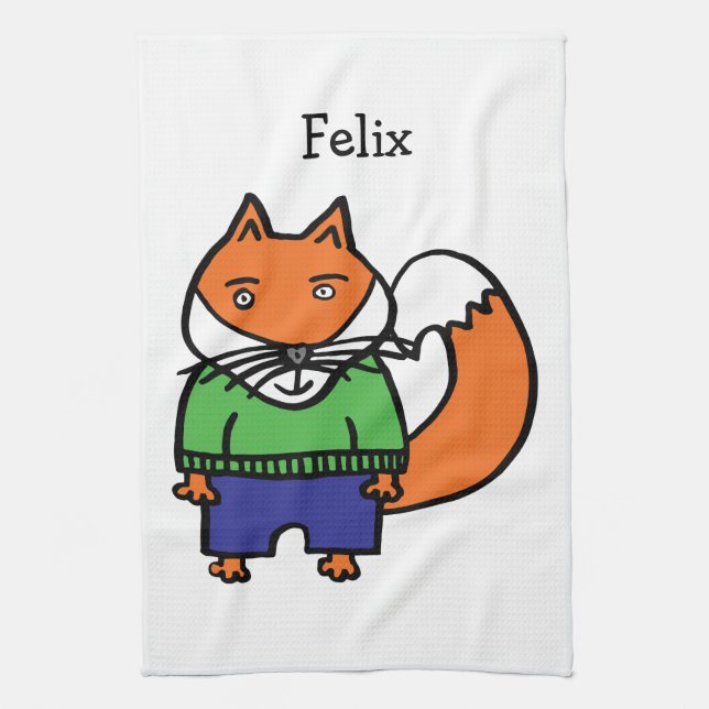 Personalised Felix the Fox Kitchen Towel (Vertical)