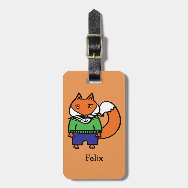 Personalised Felix the Fox Luggage Tag (Front Vertical)