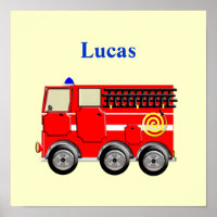 Personalised Fire Engine Boy's Cute Poster Print
