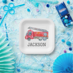 Personalised Firetruck birthday Party Paper Plate