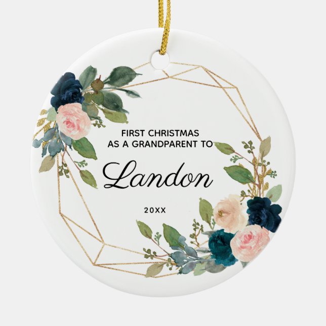 Personalised First Christmas As a Grandparent Cera Ceramic Ornament (Front)