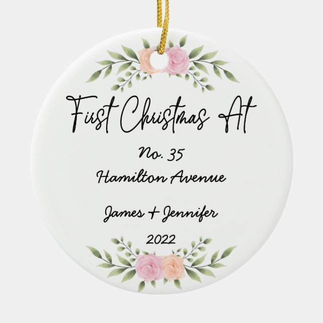 Personalised First Christmas at Address New Home Ceramic Ornament (Front)