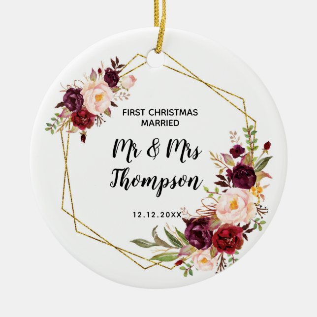 Personalised First Christmas Married as Mr & Mrs Ceramic Ornament (Front)