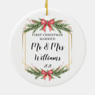 Personalised First Christmas Married Mr Mrs Ceramic Ornament