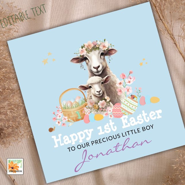 Personalised First Easter Card, 1st BLUE Lamb Holiday Card (Creator Uploaded)