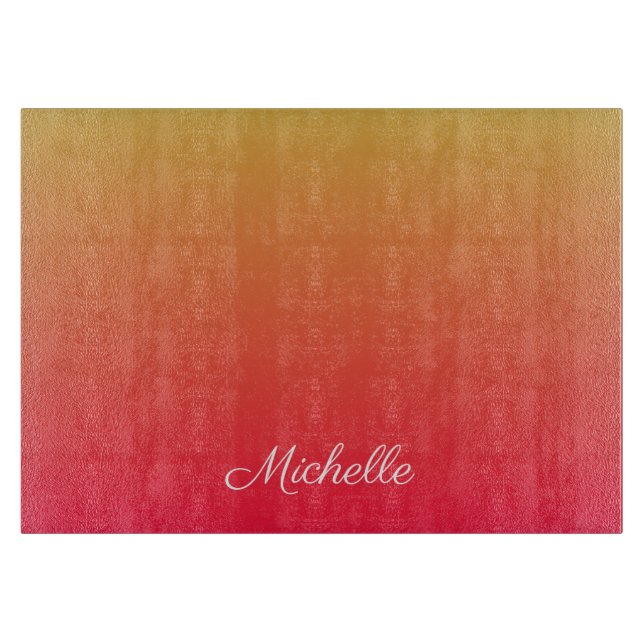 Personalised flame red and yellow ombre cutting board (Front)
