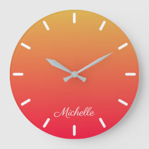 Personalised flame red and yellow ombre large clock