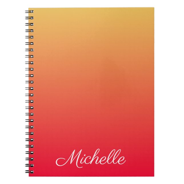Personalised flame red and yellow ombre notebook (Front)