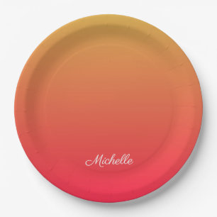 Personalised flame red and yellow ombre paper plate