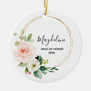 Personalised Floral Bridal Party Maid of Honour Ceramic Ornament