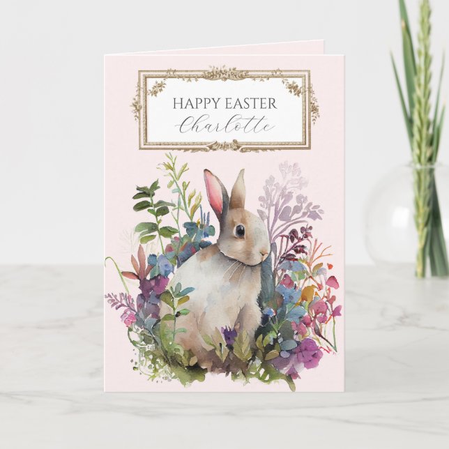 Personalised Floral Bunny Easter Card (Front)