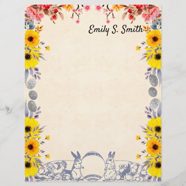 Personalised Floral Easter Border Scrapbook Paper (Front)