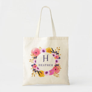 Personalised Floral Monogram and Name Tote Bag