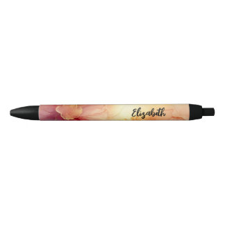 Personalised Floral Peach & Gold Alcohol Ink Pen