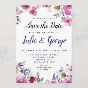 Personalised Floral Save the Date Invitation