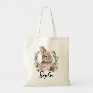 Personalised Floral Wreath Easter Bunny Egg Hunt Tote Bag