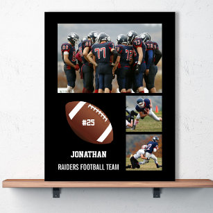Personalised Football 3 Photo Collage Name Team # Poster