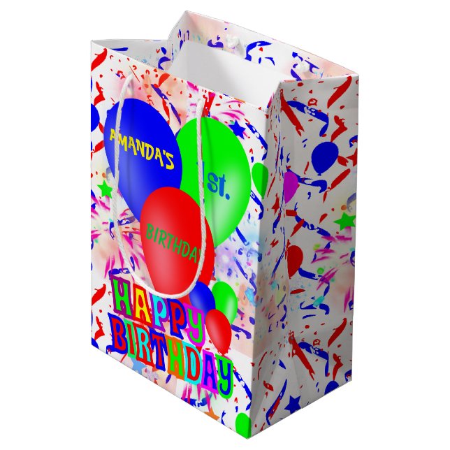 Personalised fun happy birthday medium gift bag (Back Angled)