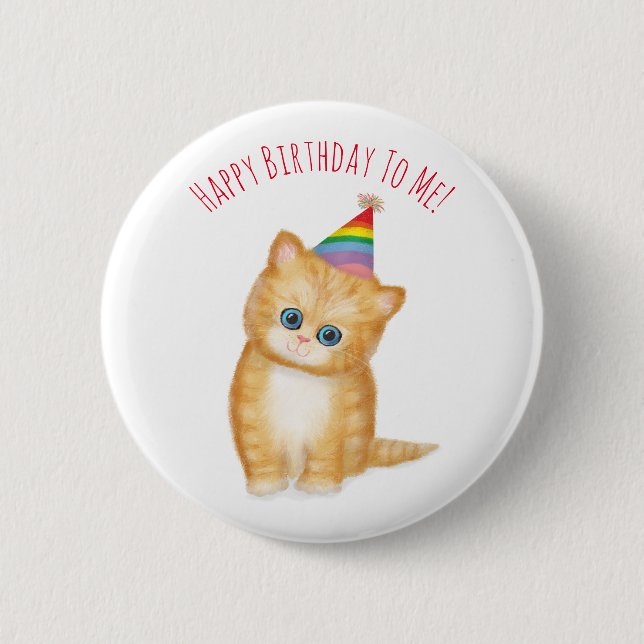 Personalised ginger kitten birthday badge 2 inch round button (Front)