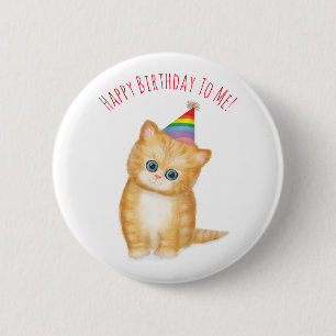 Personalised ginger kitten birthday badge 2 inch round button