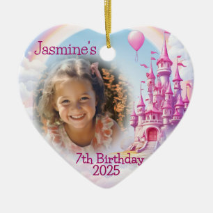 Personalised Girl 7th Birthday Photo Heart Gift Ceramic Ornament