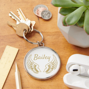 PERSONALISED GOLD ANGEL WINGS KEYCHAIN
