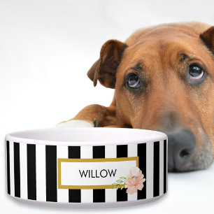 Personalised Gold Black and White Striped Bowl