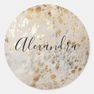 Personalised Gold Cowhide Print Metallic Sticker