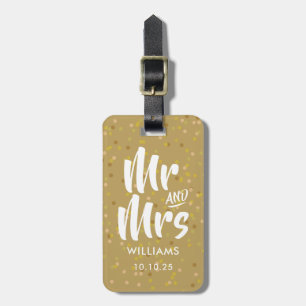 Personalised Gold Dust Confetti Mr and Mrs Luggage Tag