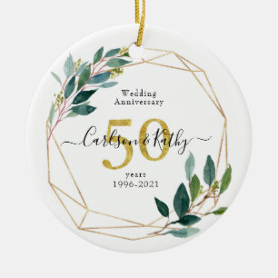 Personalised Gold Greenery 50 Anniversary Ceramic Ornament