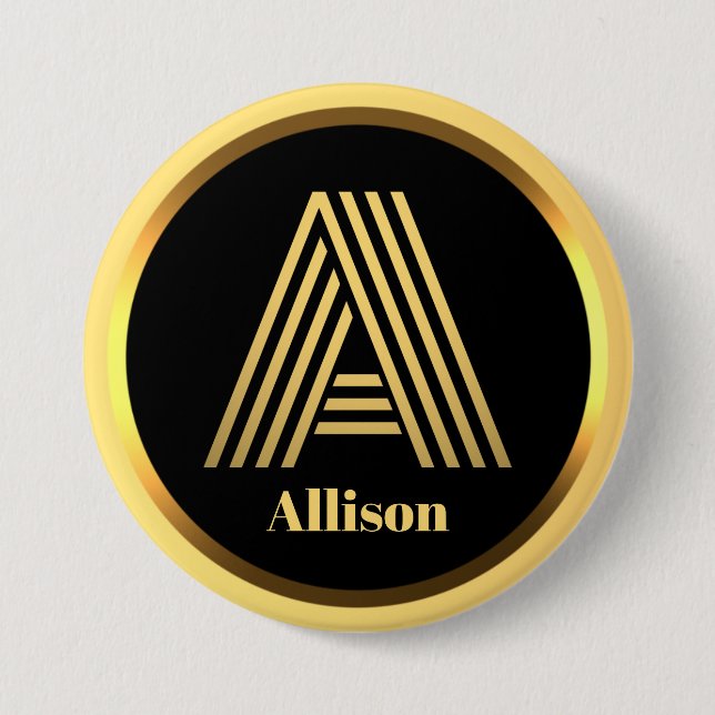 Personalised Gold Monogrammed Letter A 3 Inch Round Button (Front)