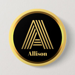 Personalised Gold Monogrammed Letter A 3 Inch Round Button