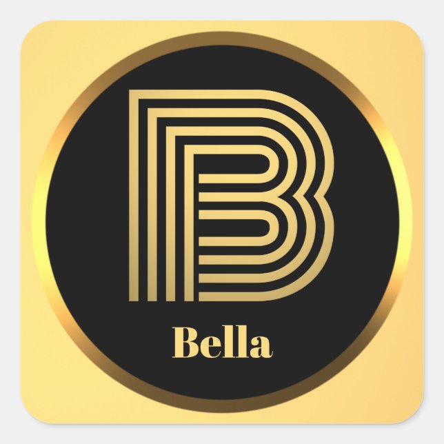 Personalised Gold Monogrammed Letter B Square Sticker (Front)