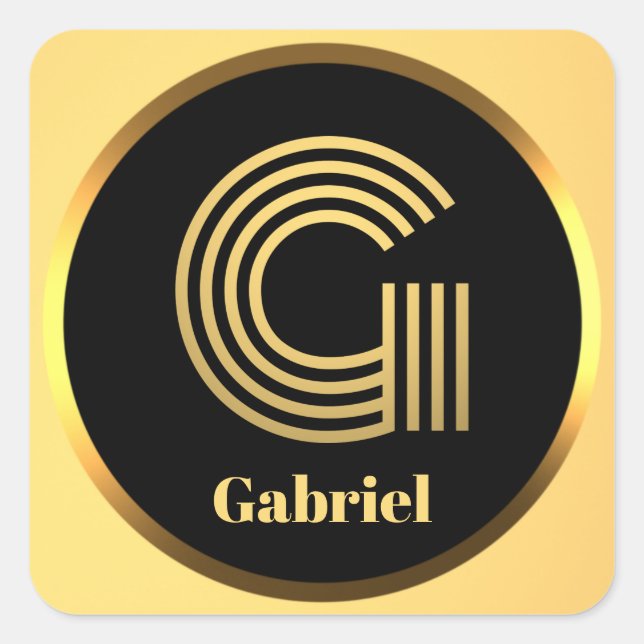 Personalised Gold Monogrammed Letter G Square Sticker (Front)