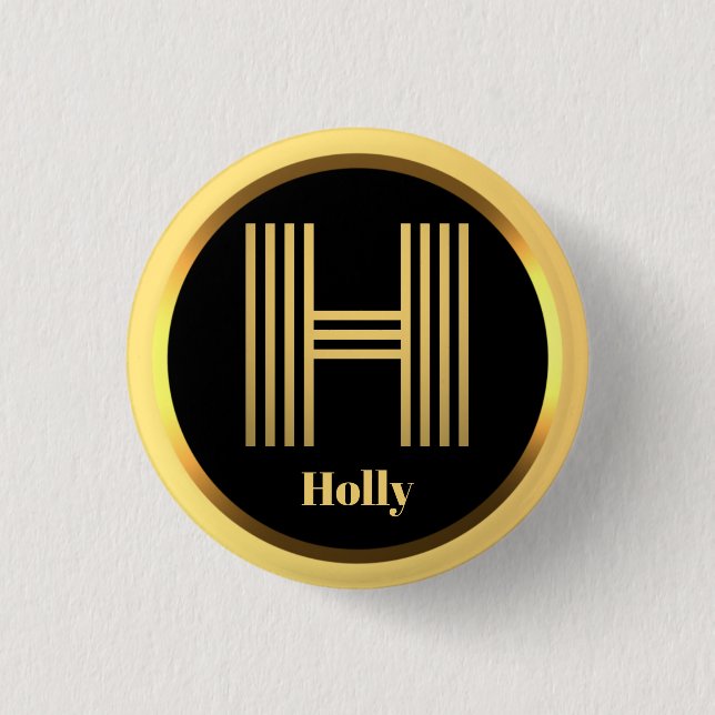 Personalised Gold Monogrammed Letter H 1 Inch Round Button (Front)