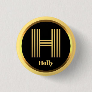 Personalised Gold Monogrammed Letter H 1 Inch Round Button