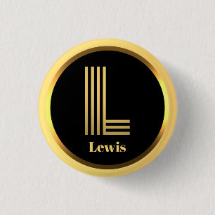 Personalised Gold Monogrammed Letter L 1 Inch Round Button