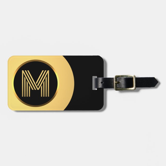 Personalised Gold Monogrammed Letter M Luggage Tag (Front Horizontal)