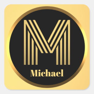 Personalised Gold Monogrammed Letter M Square Sticker