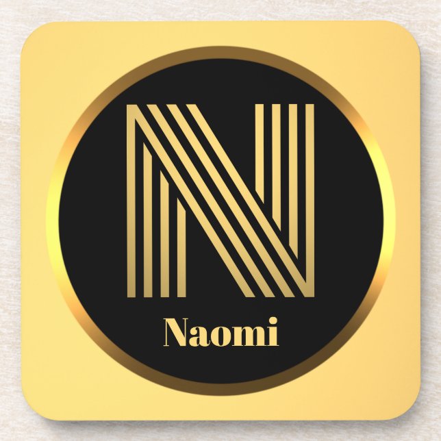 Personalised Gold Monogrammed Letter N Coaster (Front)