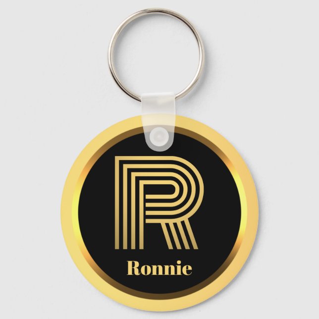 Personalised Gold Monogrammed Letter R Keychain (Front)